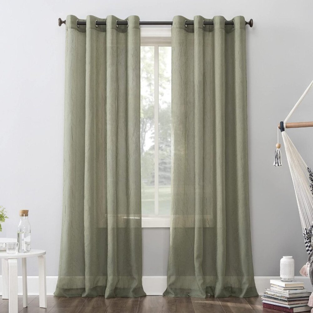 NWT No. 918 Erica Crushed Sheer Voile Grommet Curtain Panel Green 51x72
